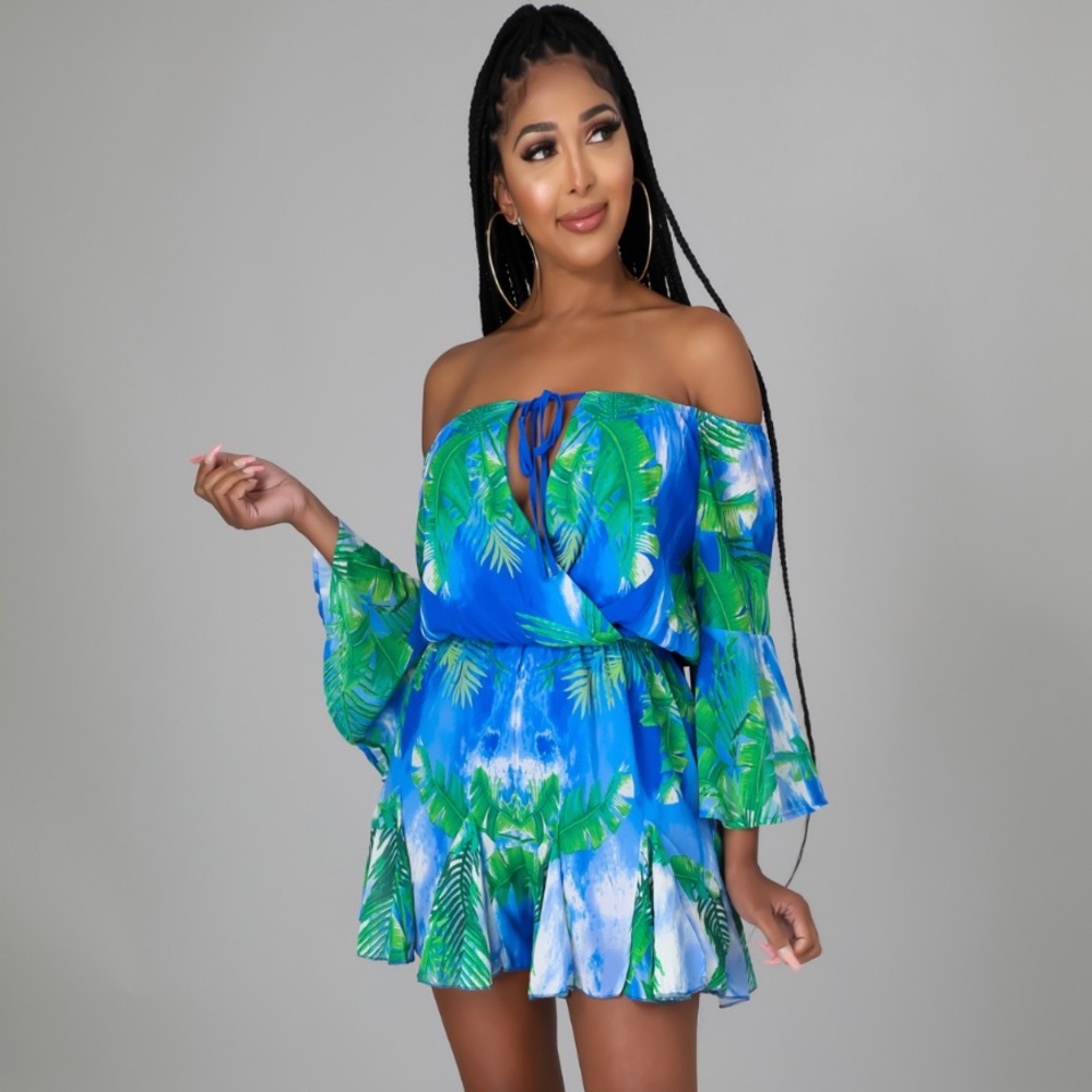 Blue and green romper